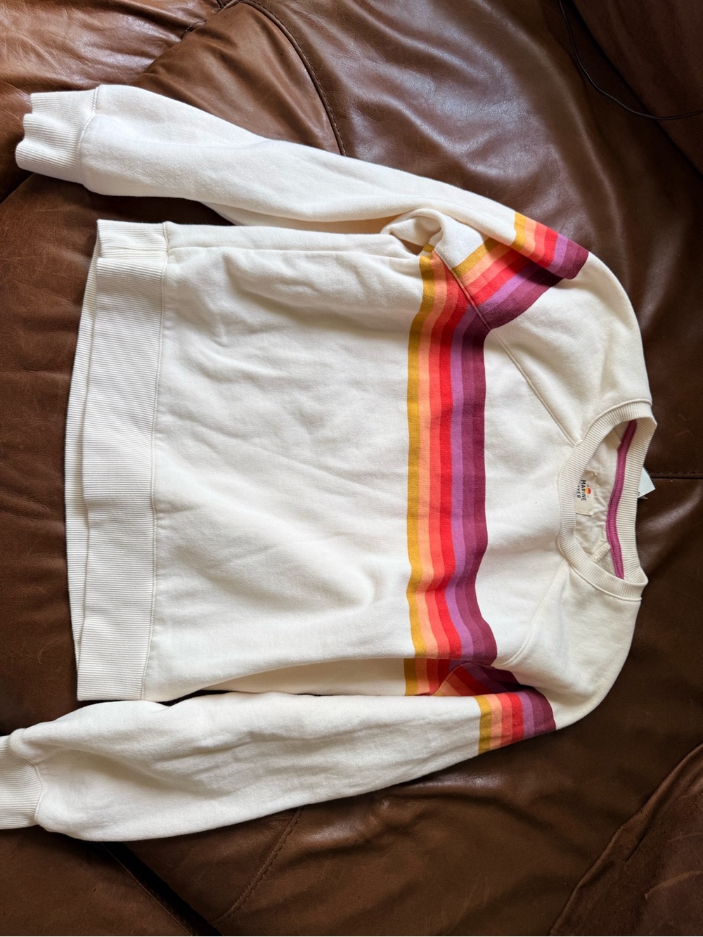 Marine Layer Kids Cream Sweatshirt with Rainbow Stripes